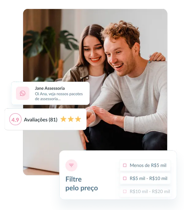 Área do Assessor e Cerimonialista de Casamento - Casar.com Casal feliz planejando casamento