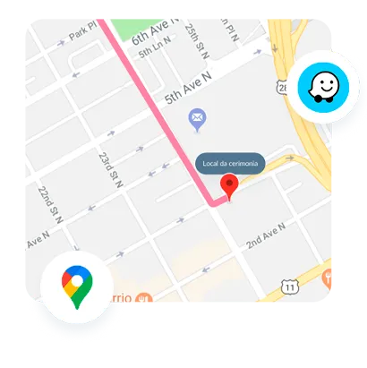 Integração com Google Maps para Local do Casamento - Casar.com Imagem de um mapa com balões do logo do google e do Waze