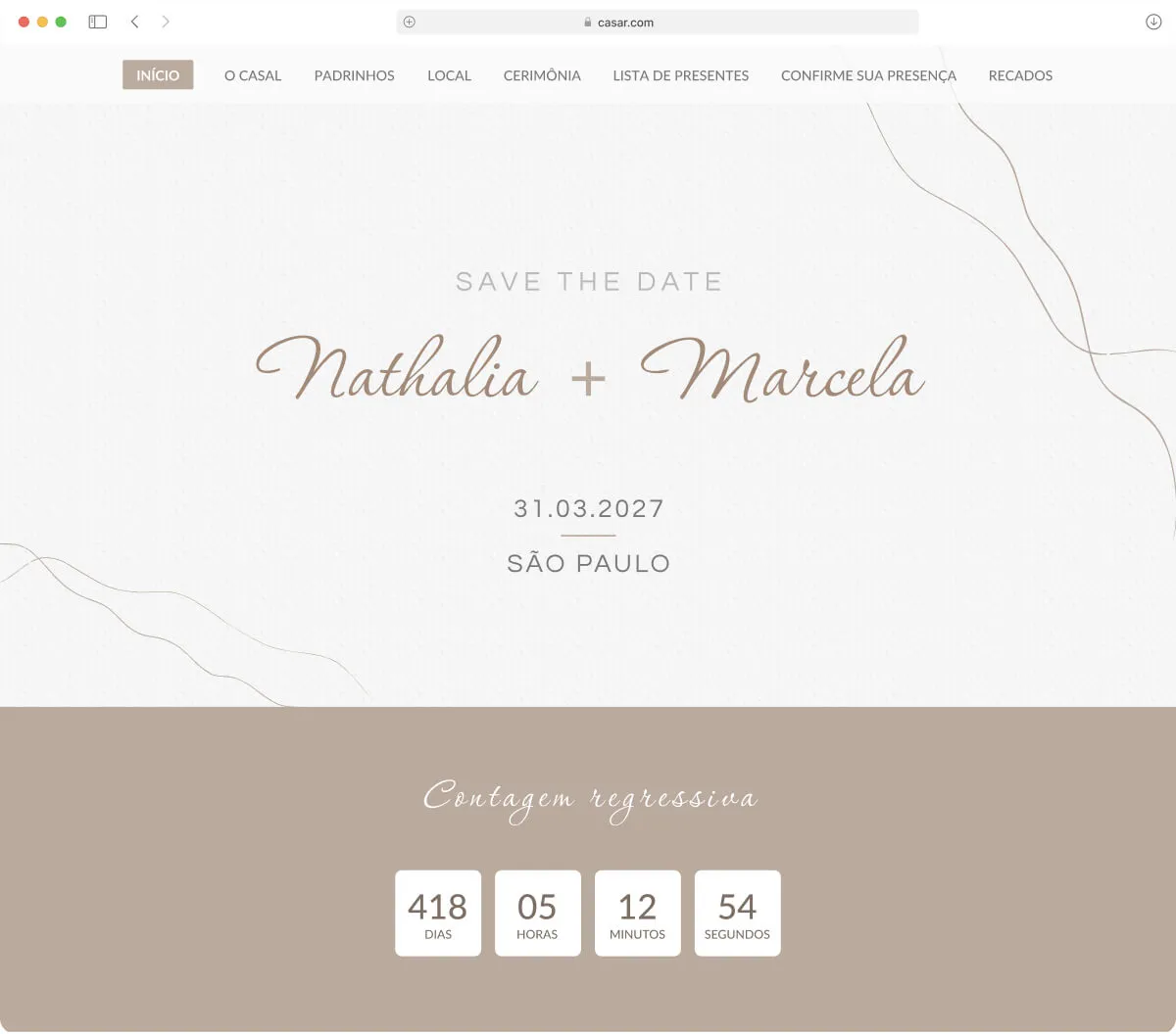 Tema de Site de Casamento Linhas do Amor - Minimalista Tema Linhas do Amor