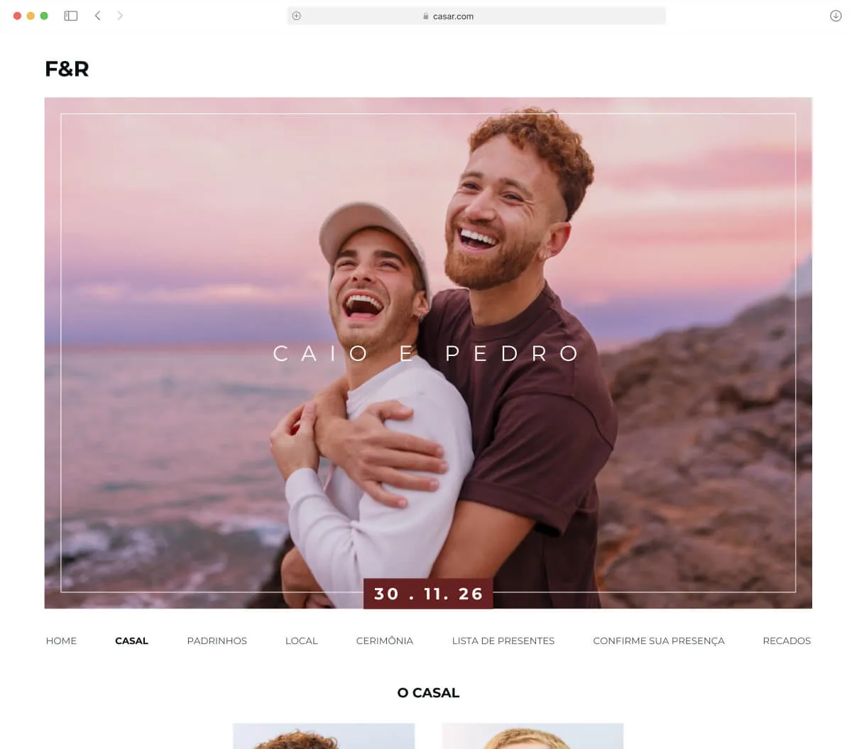 Tema de Site de Casamento Serenity - Cores Suaves Tema Serenity